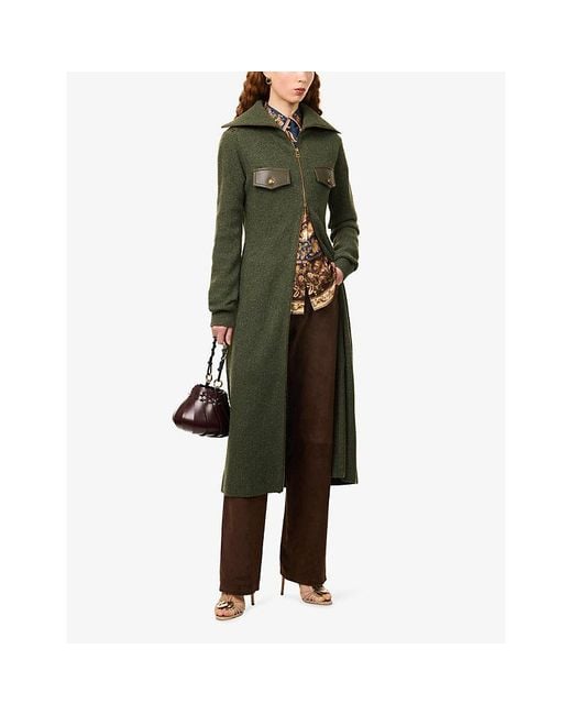 Zimmermann Green Valiant Utility Long Wool-Blend Cardigan