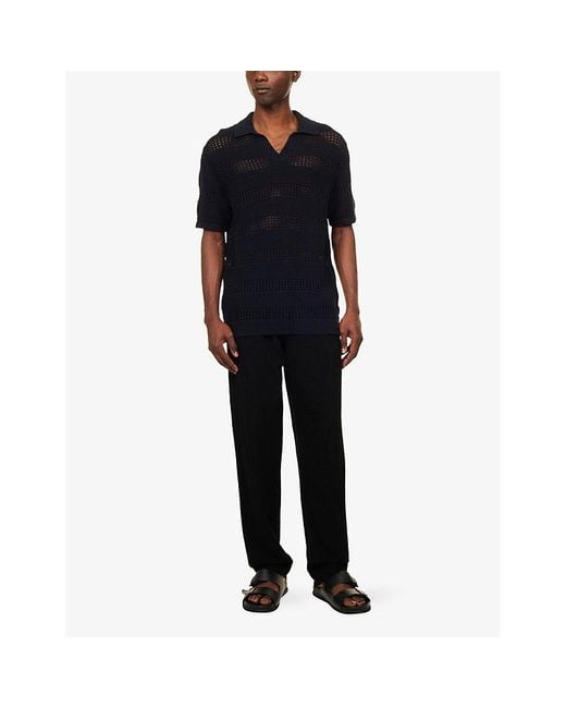 Raith Blue Frattina Crochet Cotton-Knit Polo Top for men
