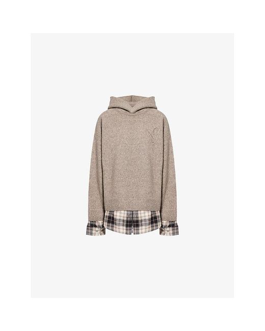 Acne Natural Contrast-Check-Print Relaxed-Fit Wool-Blend Hoodie