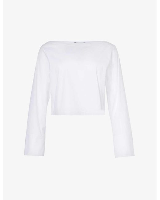 Theory White Curved-hem Cotton-blend Top