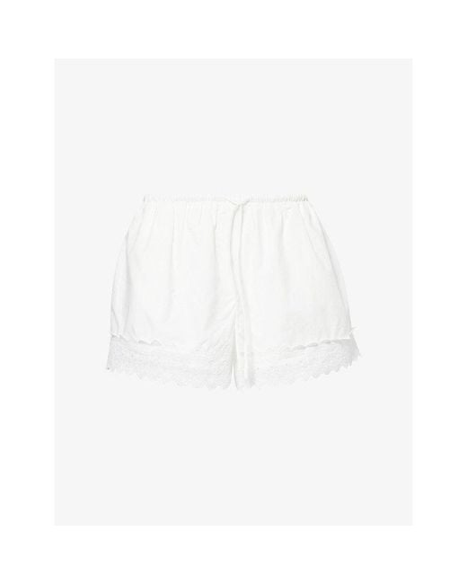 Dissh White Annabel Lace-Trim Cotton-Blend Shorts