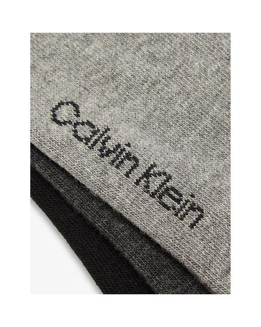 Calvin Klein Gray Logo Stretch-Cotton Trainer Socks Pack Of Three for men