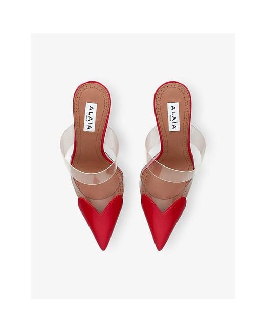 Alaïa Red Le Coeur 90 Patent-Leather And Pvc Wedge Mules