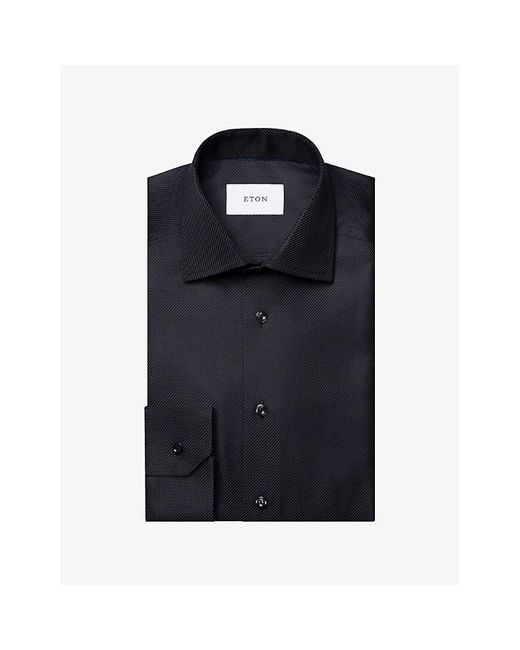Eton of Sweden Blue Houndstooth Slim-Fit Fine-Twill Shirt for men