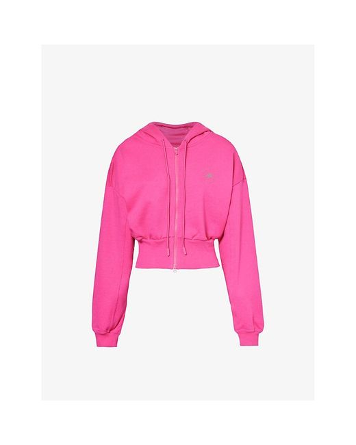 Adidas By Stella McCartney Pink Brand-print Ribbed-trim Organic-cotton Hoody