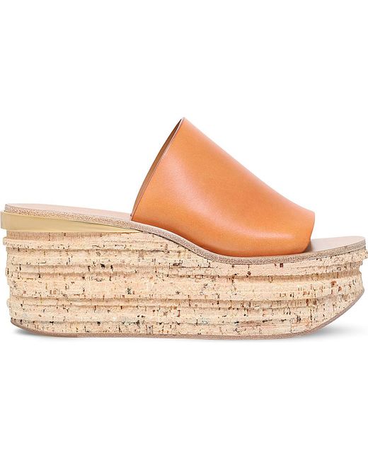 ChloÃ© Camille Leather Platform Wedge Mules in Brown | Lyst