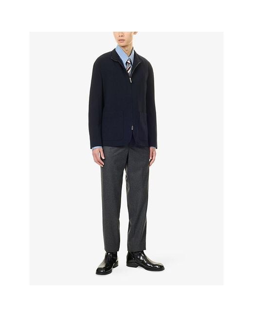 Giorgio Armani Blue Tonal-Stripe Virgin-Wool Jacket for men