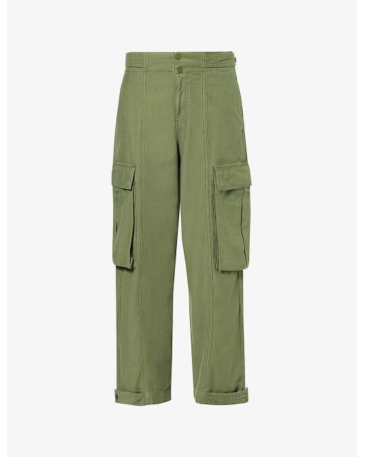 FRAME Green Wide-leg Mid-rise Cotton-twill Cargo Trousers