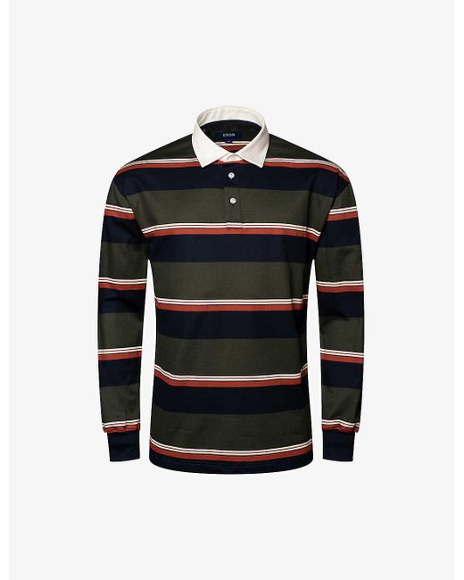 Eton of Sweden Black Stripe-print Regular-fit Cotton-piqué Rugby Shirt X for men