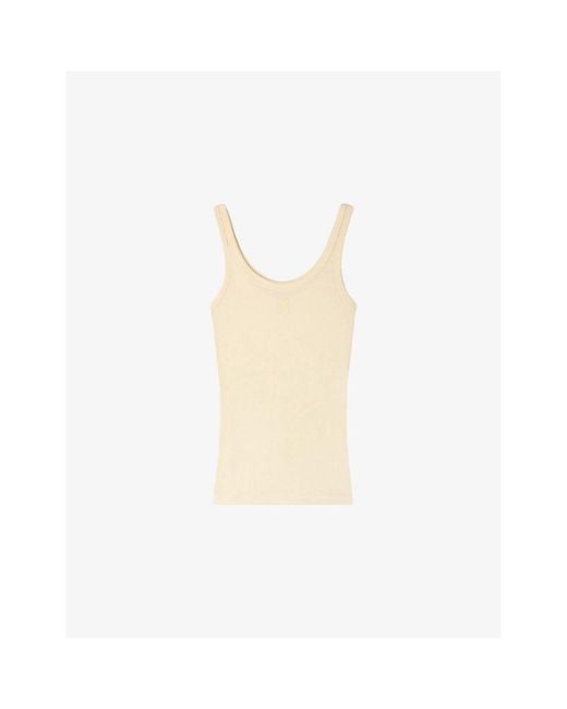 Sandro White Ribbed Scoop-Neck Stretch-Cotton Top