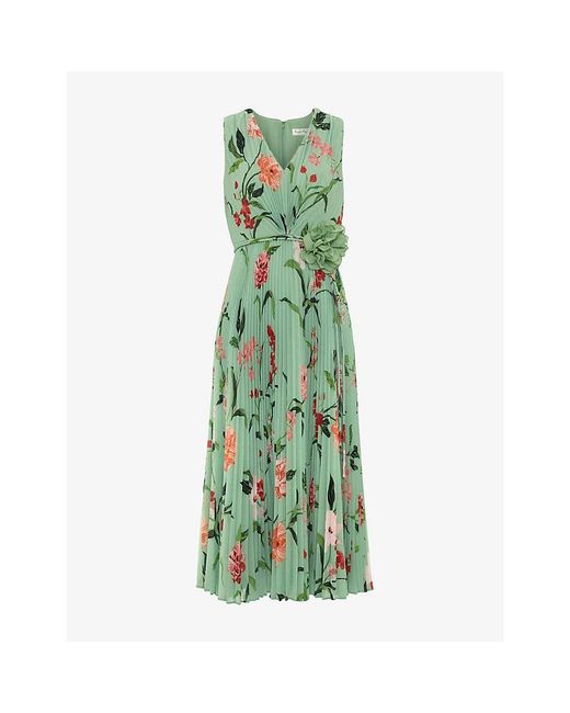 Phase Eight Green Simara Petite V-Neck Floral-Print Woven Midi Dress