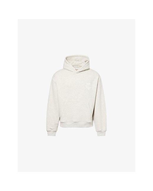 The Couture Club White Monogram-Emblem Relaxed-Fit Cotton Hoody for men