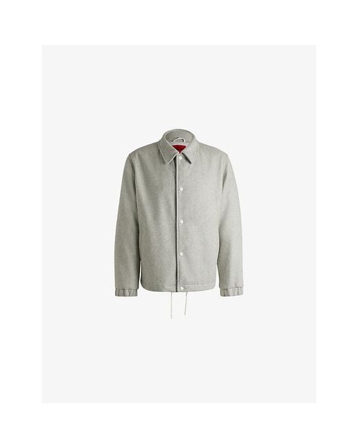HUGO Gray Branded Stand-Collar Wool-Blend Jacket for men