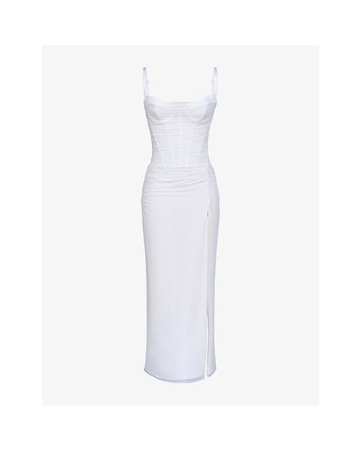 House Of Cb White Lini Bodycon Stretch-Mesh Maxi Dress Xs (A-C Cup)