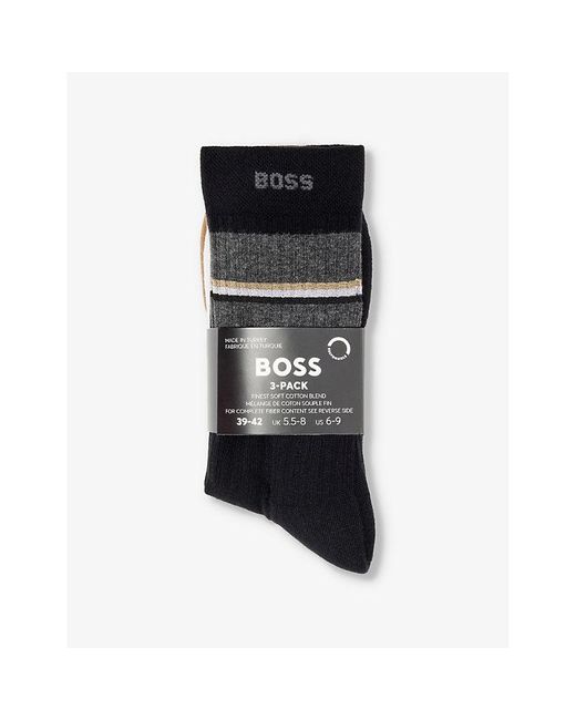 Boss Black College Striped Pack Of Three Cotton-blend Socks for men