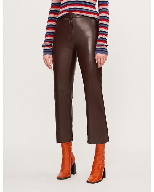 Sandro Brown Cropped Leather Trousers