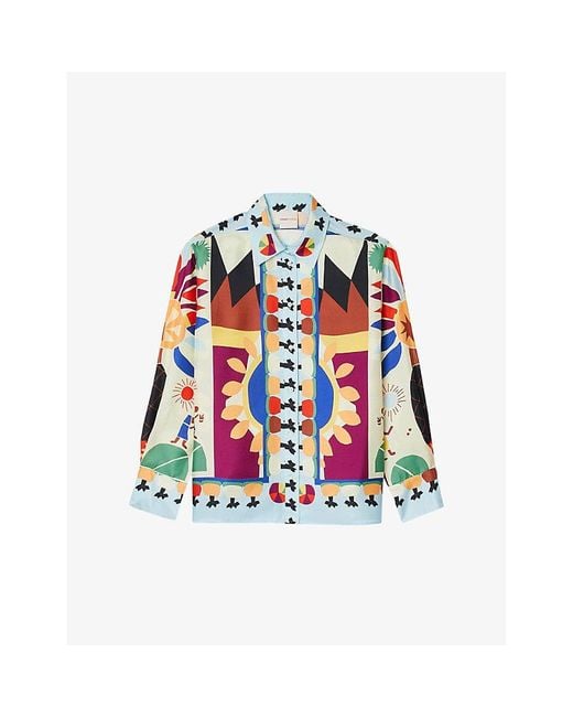 Sandro Multicolor Graphic-print Relaxed-fit Silk Shirt