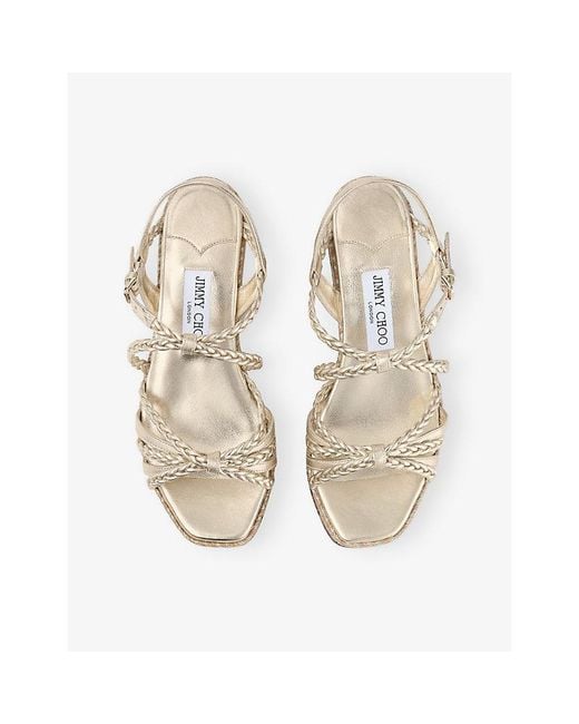 Jimmy Choo Natural Nyra 60 Braided Leather Wedge Platform Sandals