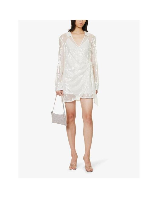 4th & Reckless White Idella Sequin-embellished Woven Mini Dress