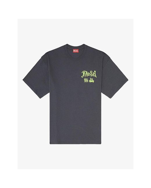 DIESEL Blue Flock Graphic-Print Cotton T-Shirt for men