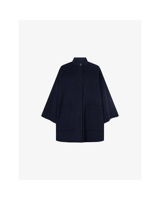 Weekend by Maxmara Blue Fulcro Band-Collar Wool-Blend Coat