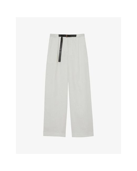 Reiss White Analise Wide-Leg Linen Trousers