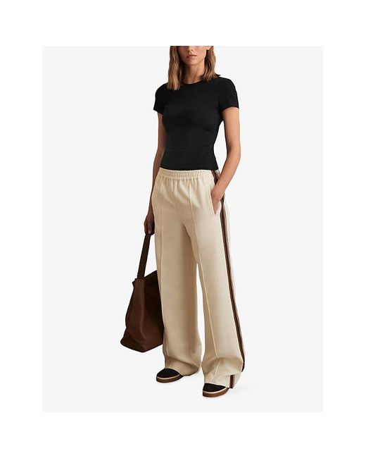 Reiss Natural Robyn Side-Stripe Wide-Leg Stretch-Woven Trousers