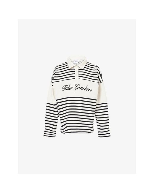 WE Are Tala White Striped Rugby Polo Cotton-Blend Sweatshirt