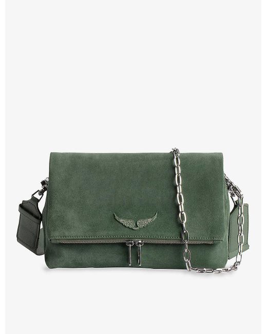 Zadig & Voltaire Green Rocky Fold-over Suede Cross-body Bag