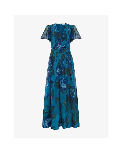 Phase Eight Blue Skylar Floral-Print Woven Maxi Dress