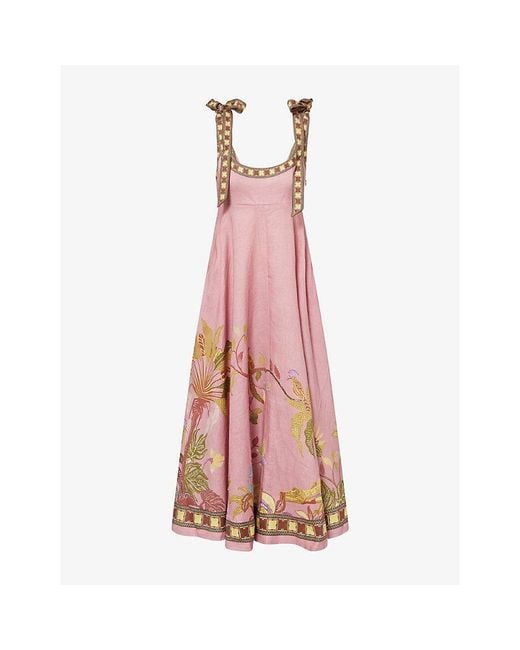 ALÉMAIS Pink Zuri Ballet Printed Linen Midi Sundress