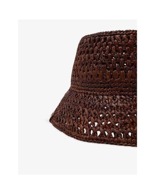 Maje Brown Logo-Badge Raffia Bucket Hat