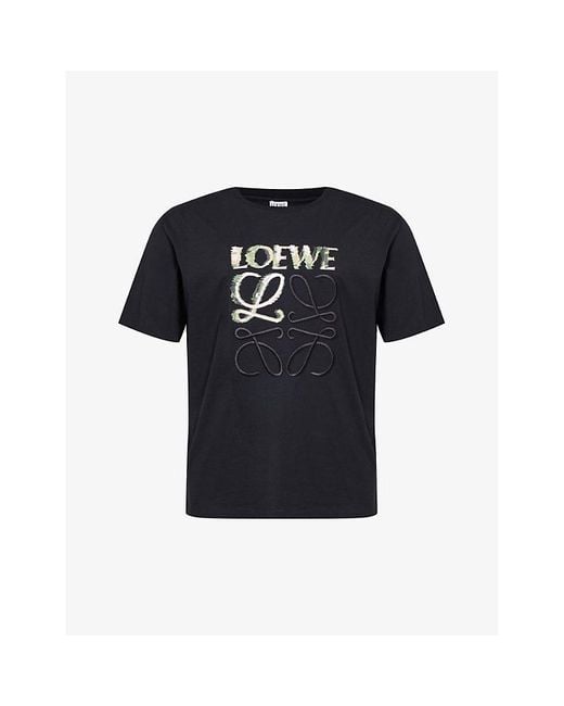 Loewe Black Brand-embroidered Relaxed-fit Cotton-jersey T-shirt for men