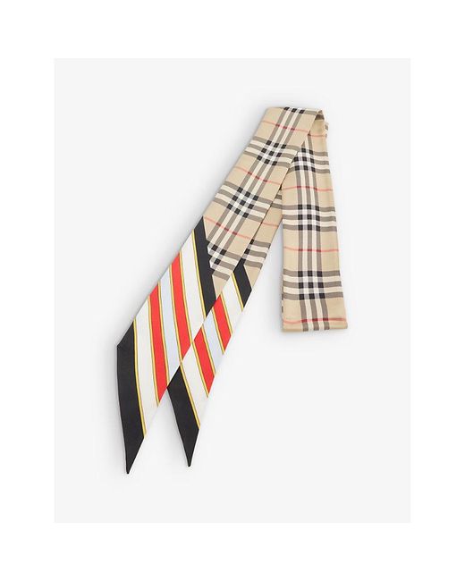Burberry Twilly Check-print Silk Scarf in White | Lyst Canada