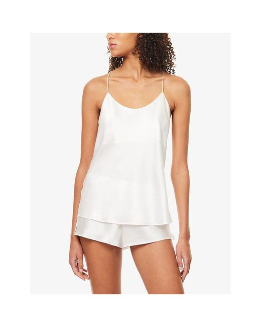 Olivia Von Halle White Bella Silk Satin Camisole Set