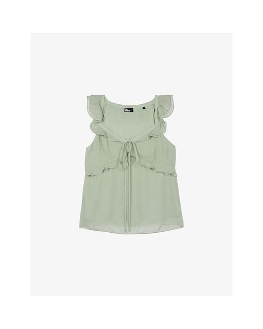 The Kooples Green Ruffled Tie-Front Woven Top