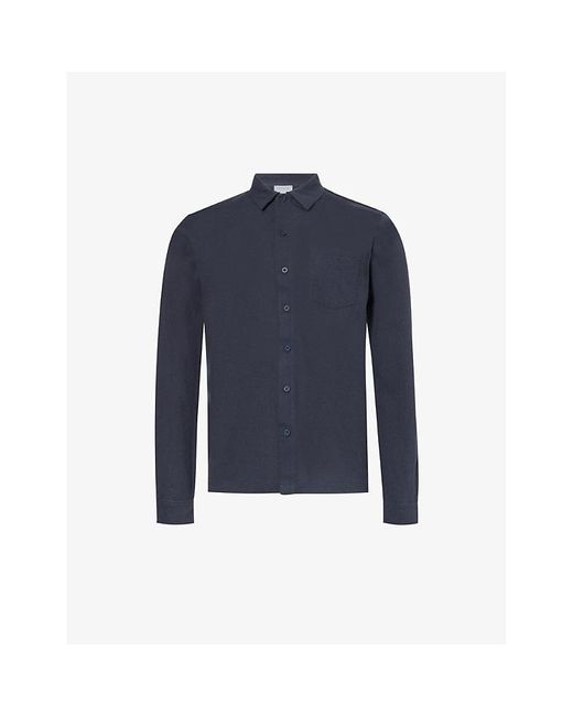 Sunspel Blue Riviera Regular-fit Long-sleeve Cotton-knit Shirt for men