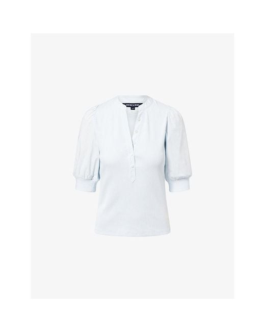 Veronica Beard Blue Coralee Puff-Sleeve Cotton-Blend Top
