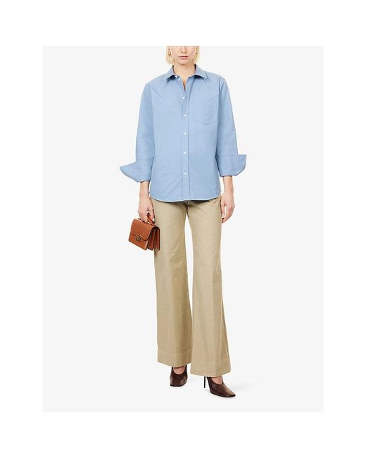 Victoria Beckham Blue Perry Patch-Pocket Cotton Shirt