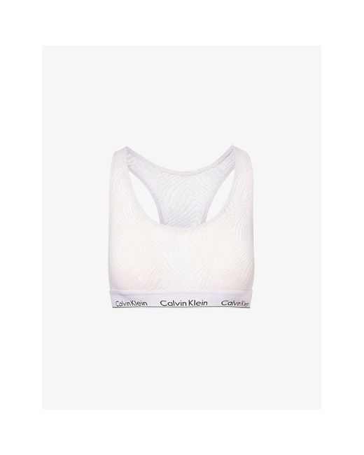 Calvin Klein White Modern Branded-waistband Scoop-neck Unlined Stretch-lace Bralette