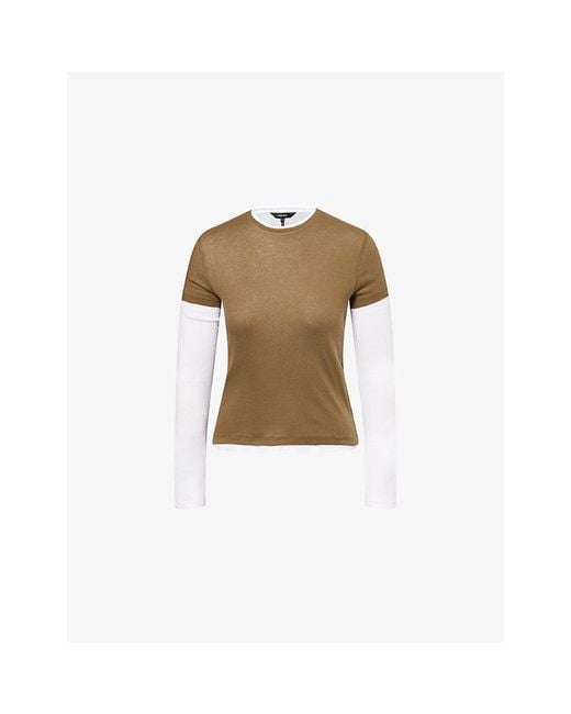 ME+EM Natural Layered Long-Sleeves Cotton-Jersey Top