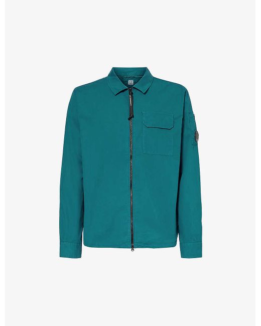 C P Company Green Gabardine Zip-up Cotton Shirt X for men