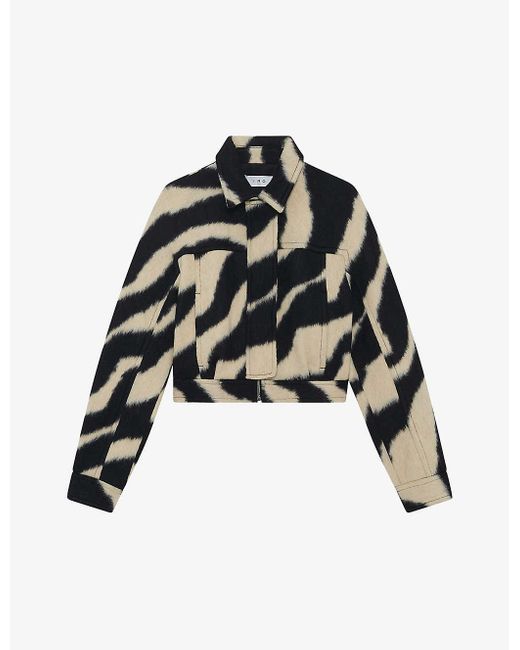 IRO Black Eraki Zebra-print Cropped Wool-blend Jacket