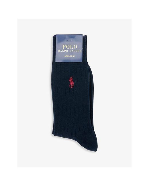 Polo Ralph Lauren Blue Logo-Embroidered Stretch-Cotton Blend Socks for men