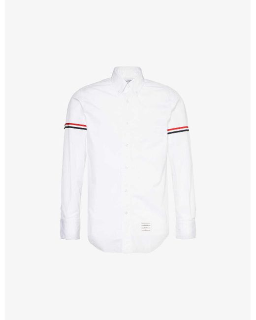 Thom Browne White Brand-patch Long-sleeved Cotton Shirt for men