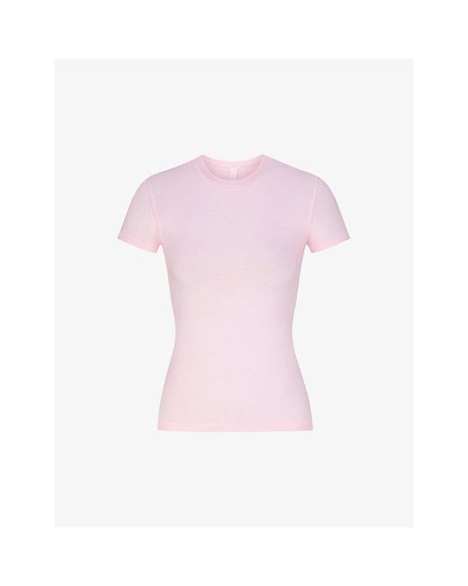 Skims Pink New Vintage Short-sleeve Stretch-cotton T-shirt