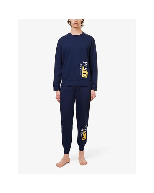 Polo Ralph Lauren Blue Logo Text-print Tapered-leg Cotton-blend jogging Botto for men