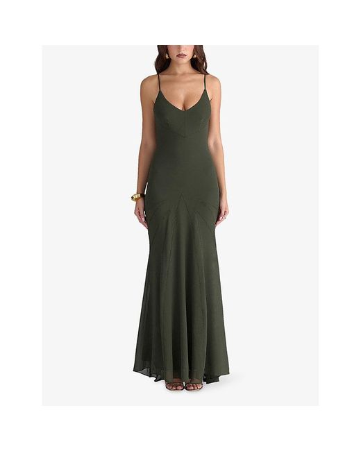 House Of Cb Green Sacha Georgette Panelled Woven Maxi Dress Xs (A-C Cup)