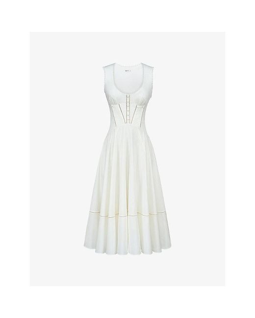 House Of Cb White Solana Button-Front Cotton Midi Dress Xs (A-C Cup)