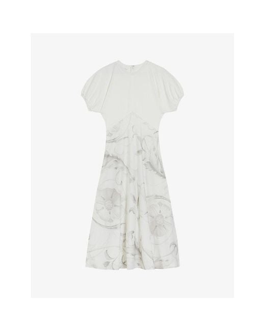 Ted Baker White Magylee Floral-print Stretch-woven Midi Dress